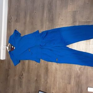 Royal blue koi basics scrubs - top xs, bottoms small petite joggers